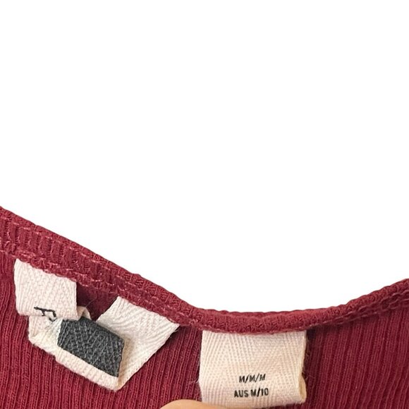 Roxy Tie Knot Front Red Ribbed V-Neck Crop Tank Top Stretch Solid Size M - Picture 4 of 5